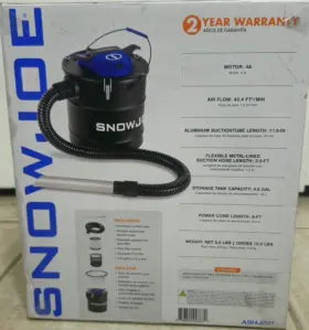 Snow Joe Ashj201 4.8-gal Electric Ash Vacuum Cleaner For Fireplace And Stove