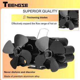 Teengse 313097935989 Heat Powered 8 Blade Wood Stove Fan Flue Pipe Hanging Fireplace For Home Wo #2 Teengse 313097935989 Heat Powered 8 Blade Wood Stove Fan Flue Pipe Hanging Fireplace For Home Wo #2
