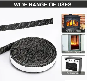 Turbo-roofinds 711181385373 10/15mm Fireplace Sealing Rope Wood Burning Stove Door Self-adhesive Fiberglass #3