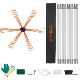 Ycs30yc1pcs9enft8v0 Vevor Chimney Sweep Kit Reinforced Flexible Rods 30 Ft. Cleaning Brush Cleaner