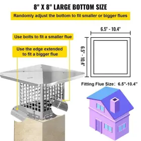 Ycz8x87e6jw70w2hlv0 Vevor Chimney Cap 8 Inch X8 Flue Caps 304 Stainless Steel Fireplace Cover F #3