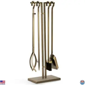 Visit The Feed Garden Store B09dym7lns 5-piece Modern Tool Set With 32 Inch Wrought Iron Holder Poker Tong