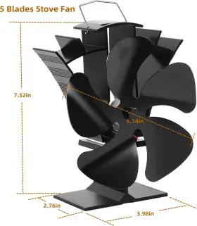 Voda 758910035673 5 Blades Wood Stove Fan Newly Designed Small Heat Powered Fans Fireplace Eco #2