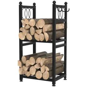 Fwr-02 Vygrow Firewood Rack For Indoor Outdoor 2-tier Holder With 3 Hanging Hooks