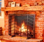 Single Panel Handcrafted Wrought Iron Mesh Chevron Fireplace Screen, Spark. Fixed Price $110.78.