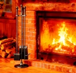 Beauty 4PC Fireplace Tools Set Black Wrought Iron Poker Shovel Brush Stand. Fixed Price $70.99.