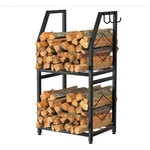 Vygrow Firewood Rack For Indoor, 2-TIER Holder With 3 Hanging Hooks. Fixed Price $24.00.