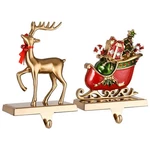Set Of 2 Reindeer And Sleigh Christmas Stocking Holder For Fireplace Metal Ch.... Fixed Price $56.71.