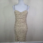 Forever 21 Women's Beige Animal Print Mini Bodycon Dress Size Small Mesh Ruching. Fixed Price $12.00.