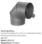 M&g Duravent 6DBK-E90 6" Durablack Degree Chimney Pipe Elbow. Fixed Price $30.00.