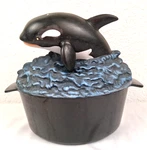 Minuteman Orca Wood Stove Steamer Cast Iron Pot Porcelain Ocean Waves 2.5 Qt. Fixed Price $38.24.