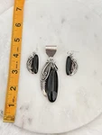 Peterson Johnson Navajo Sterling Silver Black Stone Pendant & Earrings Set. Fixed Price $500.00.
