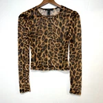 Forever 21 Leopard Animal Print Mesh Top Womens Small Long Sleeve Sheer Stretch. Fixed Price $6.49.