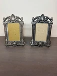 Set Of 2 Vintage Pewter Picture Frame Ornate Filigree Empire-style Columns. Fixed Price $25.00.