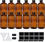 12 Pack 16 Oz Amber Boston Round Glass Bottles With Black Caps For Secondary Kom. Fixed Price $60.99.