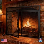 Kingson Flat Fireplace Screen Hinged Doors Handcrafted Wrought Iron Classical. Fixed Price $119.98.