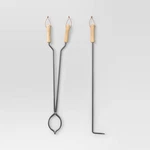2PC Tongs And Fire Poker Tool Set Black - Threshold. Fixed Price $17.99.