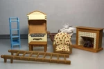 Calico Critter Furniture Lot Working Fireplace Chair Table Rack Stove Ladder. Fixed Price $29.99.