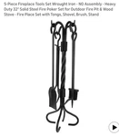 Nouetele 5-PIECE Heavy Duty 32" Wrought Iron Fireplace Tools Set # DT.24106. Fixed Price $79.00.