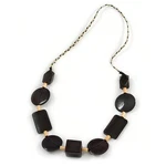 Round And Square Wood Bead Cord Necklace (brown/ Natural) - 80CM. Fixed Price $13.41.
